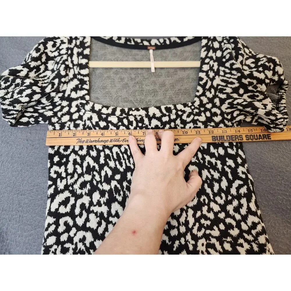 Free‎ People Womens Short Puff Sleeve Square Neck Cheetah Print Shirt Top Sz XS